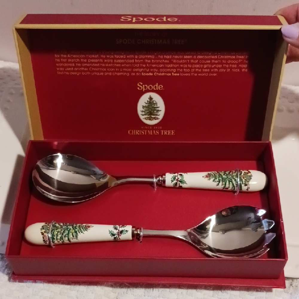 Spode ⚜️ Christmas Tree 🌲 Cream and Silver Serving Utensils Set 🌲⚜️🌲⚜️🌲